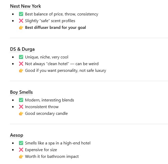The honest take on four premium fragrance brands. Nest wins for diffusers. Diptyque wins for one candle, not a system. DS & Durga is personality, not safe luxury. Aesop earns its price only in the bathroom.