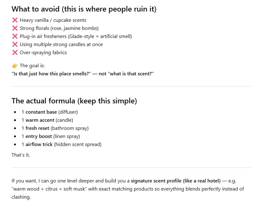The 5 mistakes that kill a home scent system. And the one-line goal: 'Is that just how this place smells?' — not 'what is that scent?'